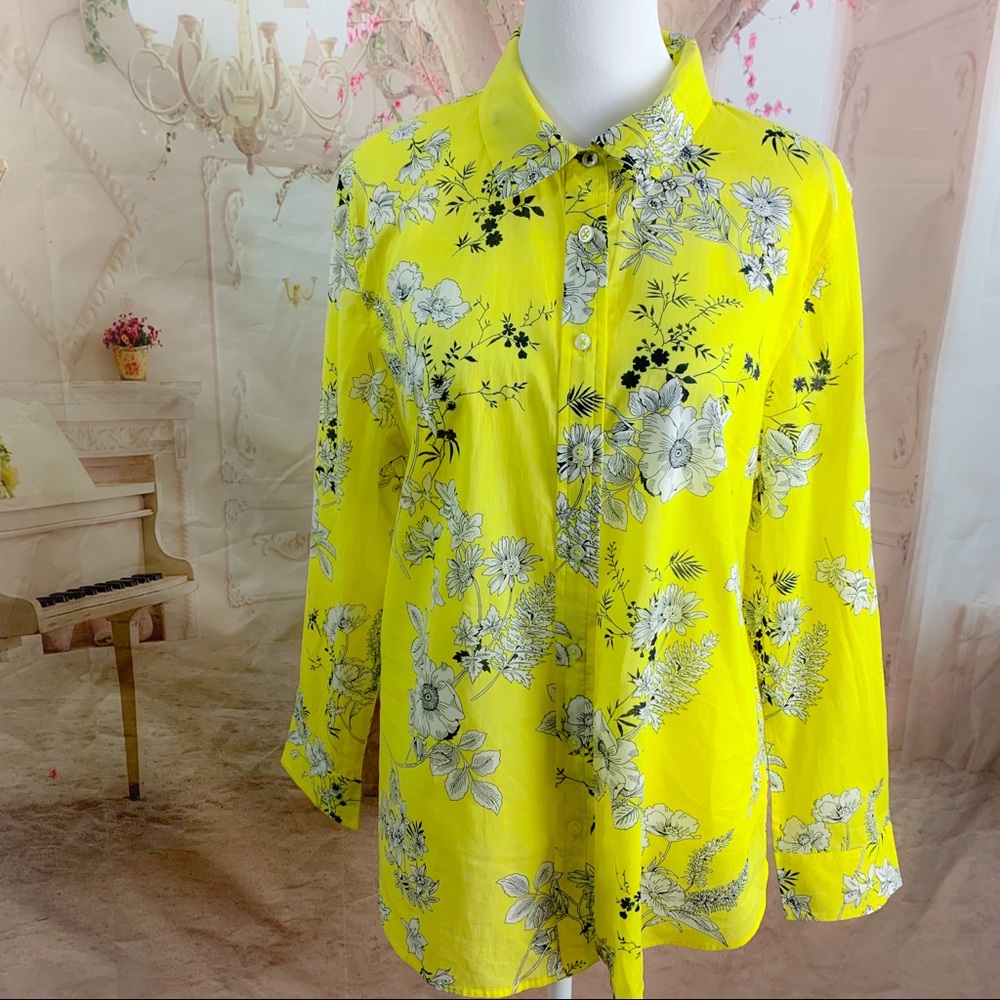 NEW Talbots Yellow Floral Print Button Down